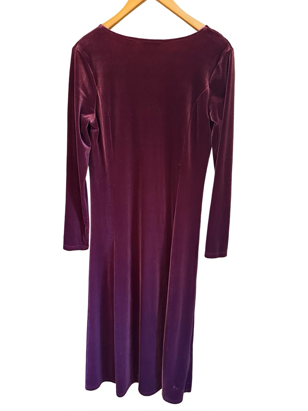 Eddie Bauer Burgundy Velvet Maxi Dress V Empire Waist Stretch Sz M - Picture 2 of 6